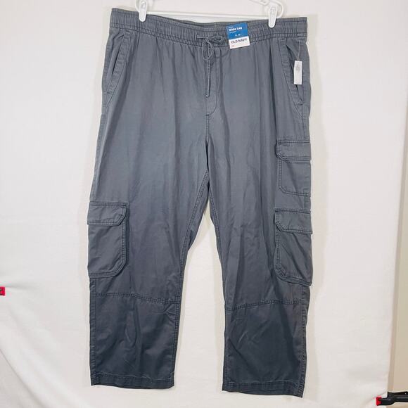 Old Navy Wide Leg Mid Rise Cargo Pants Womens Plus 2X Pull On Gray Pockets NWT - Picture 1 of 8